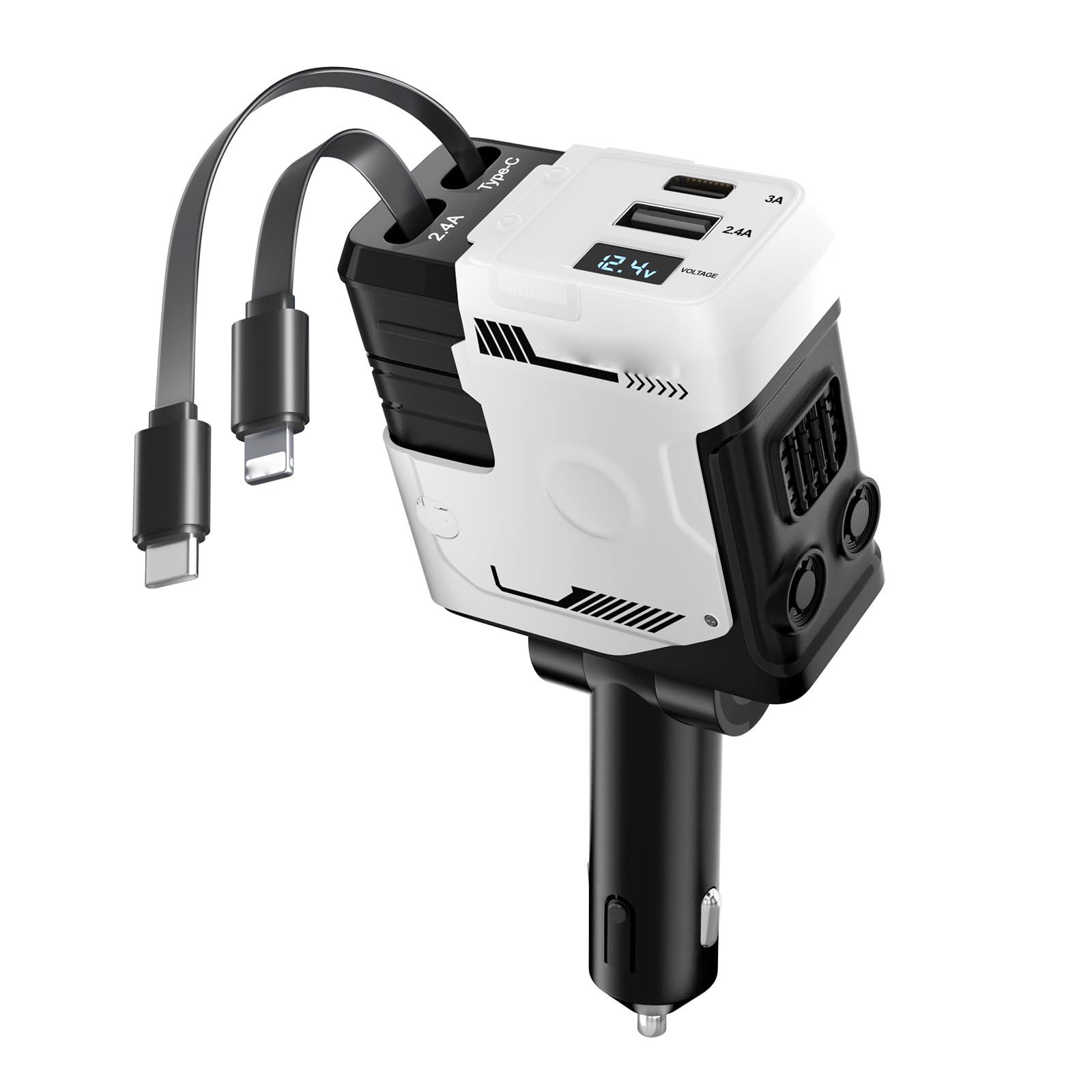 

Выдвижное автомобильное зарядное устройство с выдвижными кабелями, сверхбыстрая автомобильная зарядка для телефона 4 в 1, адаптер автомобильного зарядного устройства с 2 USB-портами One Size