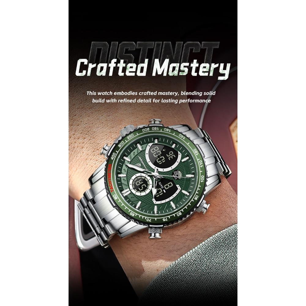 POEDAGAR Top LED Man Clock Waterproof Electronic Luxury Men's Watches Dual Time Display Digital Stainless Steel Quartz Watch