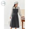ZIHAN Women's Faux Two-Piece Lapel Long Sleeve A-Line Dress