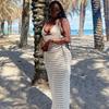 Sommer Damen Rückenfrei Strand Strick Aushöhlen Bluse Lange Kleider
