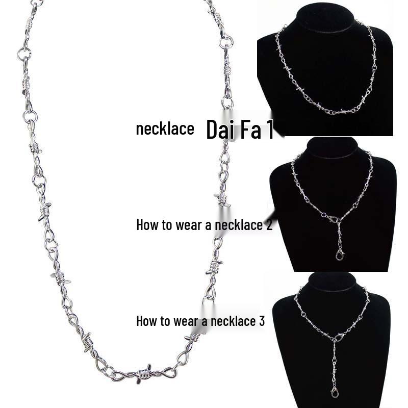 Guochao Hip Hop Trendy Thorn & Brier Pant & Neck Chain - Unisex Dark Hong Kong Style