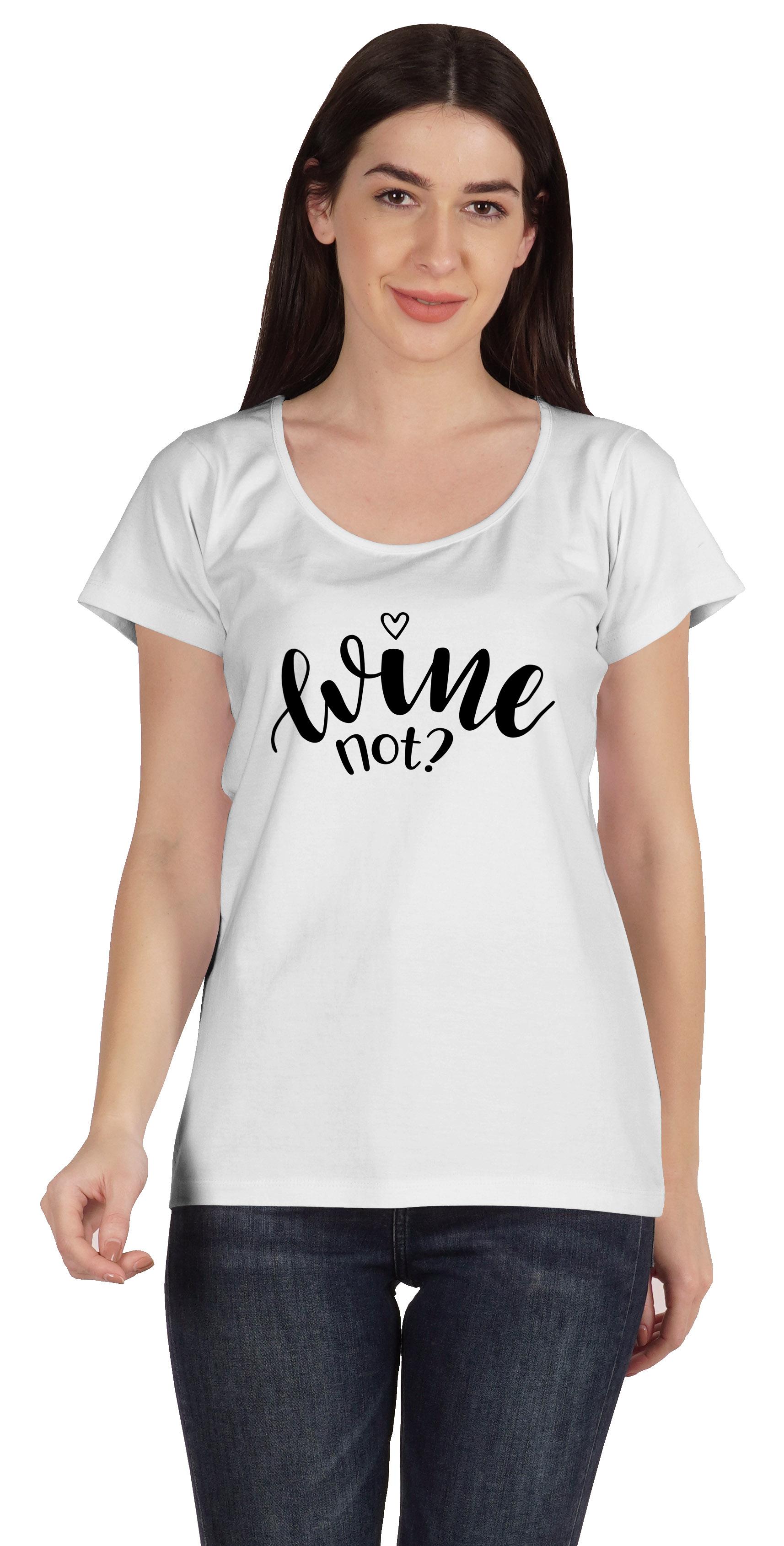 

Inkmeso Scoop Neck Wine Not Funny Typographic Casual Cotton Tee Tops For XXL білий