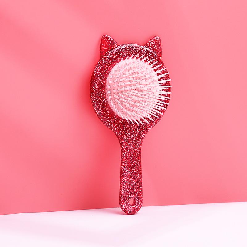 Women's Black Cat Ear Cushion Massage Comb – Portable, Smooths Hair