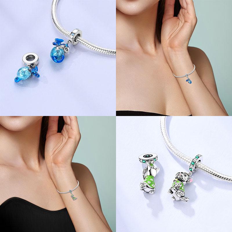 Copper Bear Series Charms Pink Heart Flowers Cat Bead Fit Original Bracelets Diy Jewelry Fine Gift For Women Daily Matching