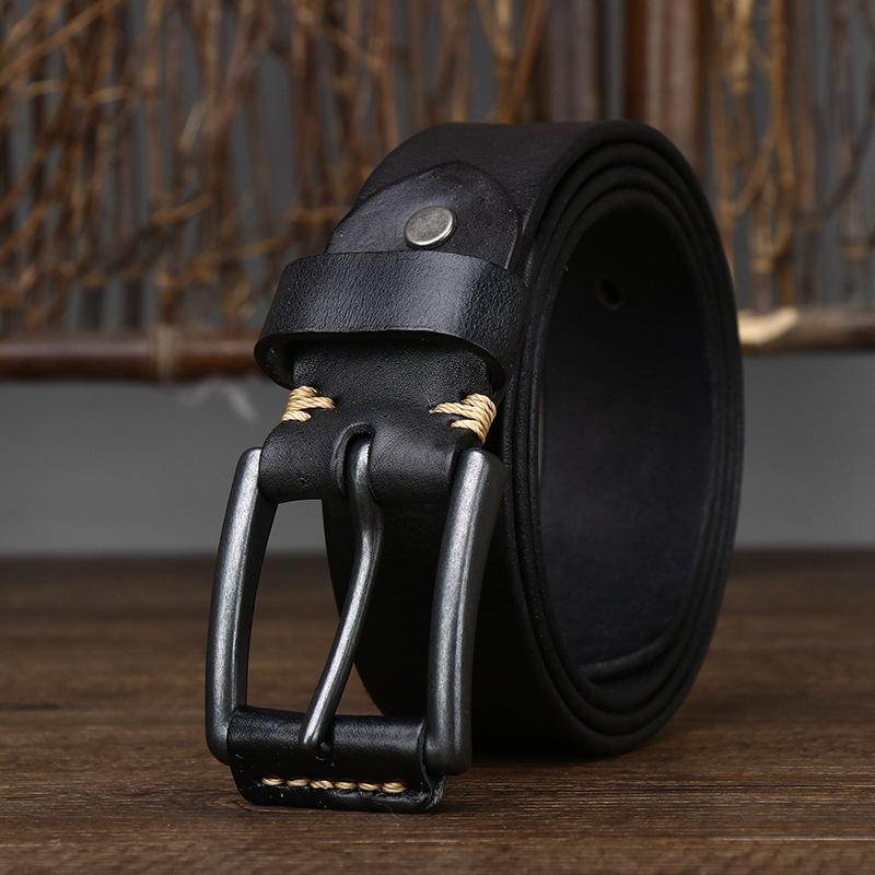 Leather Belt Men's Retro Distressed Leather Pin Buckle First Layer Cowhide Simple Casual Annual Classic Jeans Belt