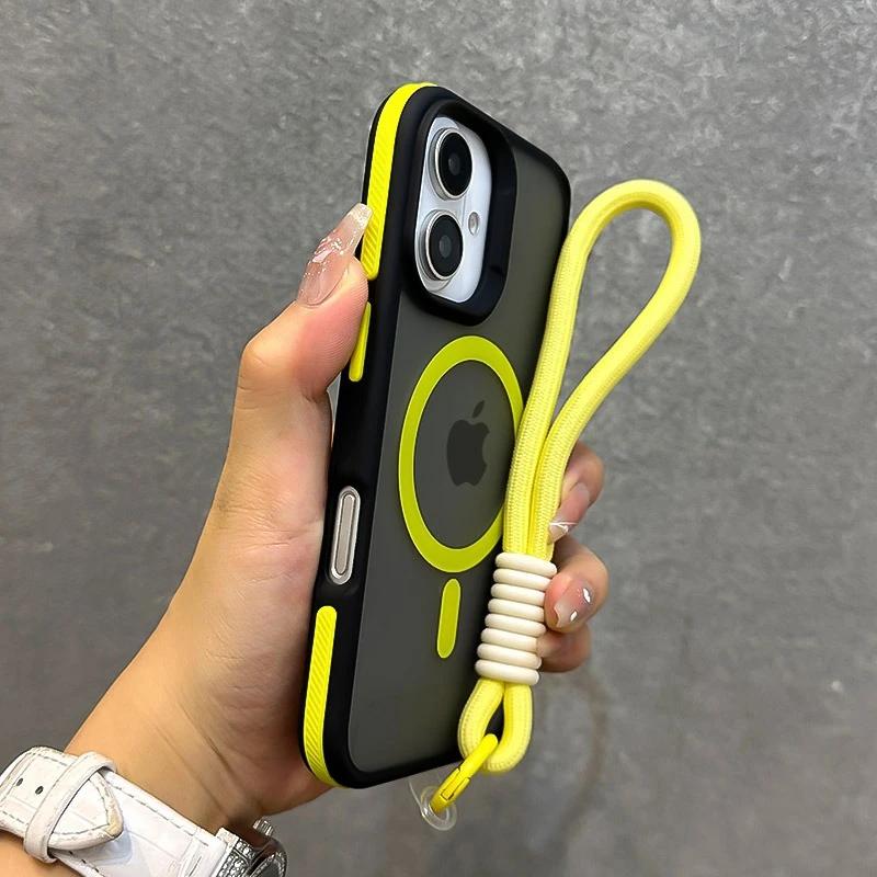Luxury With Lanyard Matte Phone Case For 11 12 13 14 15 16 17 Pro Max Plus Air Magnetic Bumper Back Cases Cover