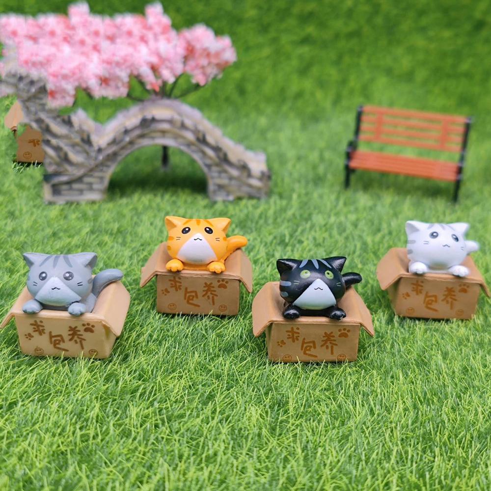 1/4 Pcs Kawaii Mini Cat Ornament Garden Kitten Statue Gift for Kids Children Baby Room Decoration Toy Miniature Figurines Home D