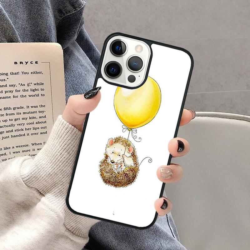 Hedgehog and Balloon Phone Case for iPhone 17 Air 16 16e 15 Plus for Apple 13 11 12 14 Pro Max Cover coque Shell