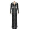 Women's Fashion Solid Color Mesh Long Skirt Dress with Hot Drilling