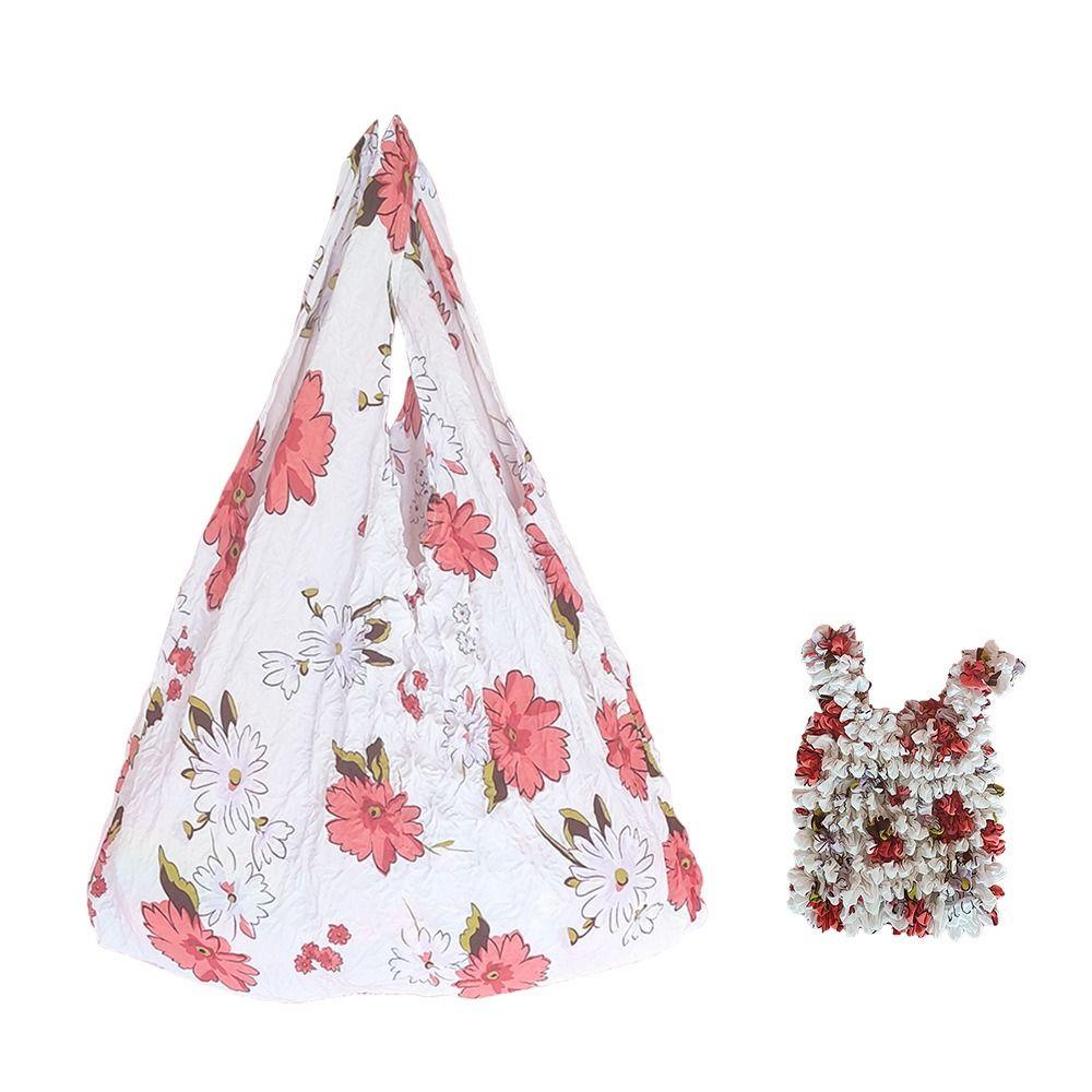 Elastic Handheld Shopping Bag Expansion Floral Paddy Bag Portable Foldable Stretch Bag  Snack