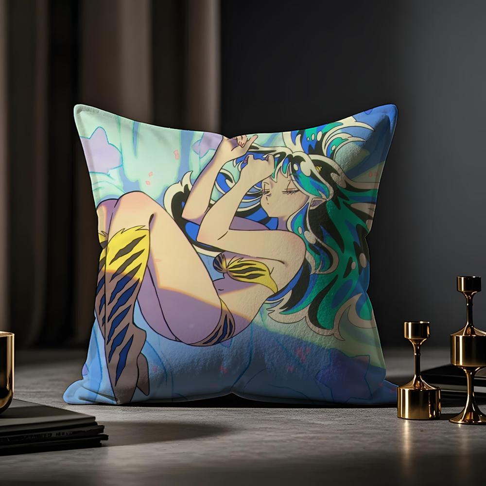 Urusei Yatsura Anime Game Cushion Cover Anti-dustmite Pillowcase Invisible Zipper Silky Short Plush Sofa Cushion Cover