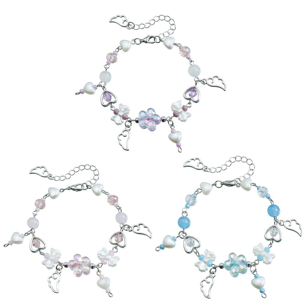 Süßes Blumenarmband für Damen Mode Schleife Herz Perlenarmbänder mit Quasten Anhänger Ästhetischer Schmuck Geschenk