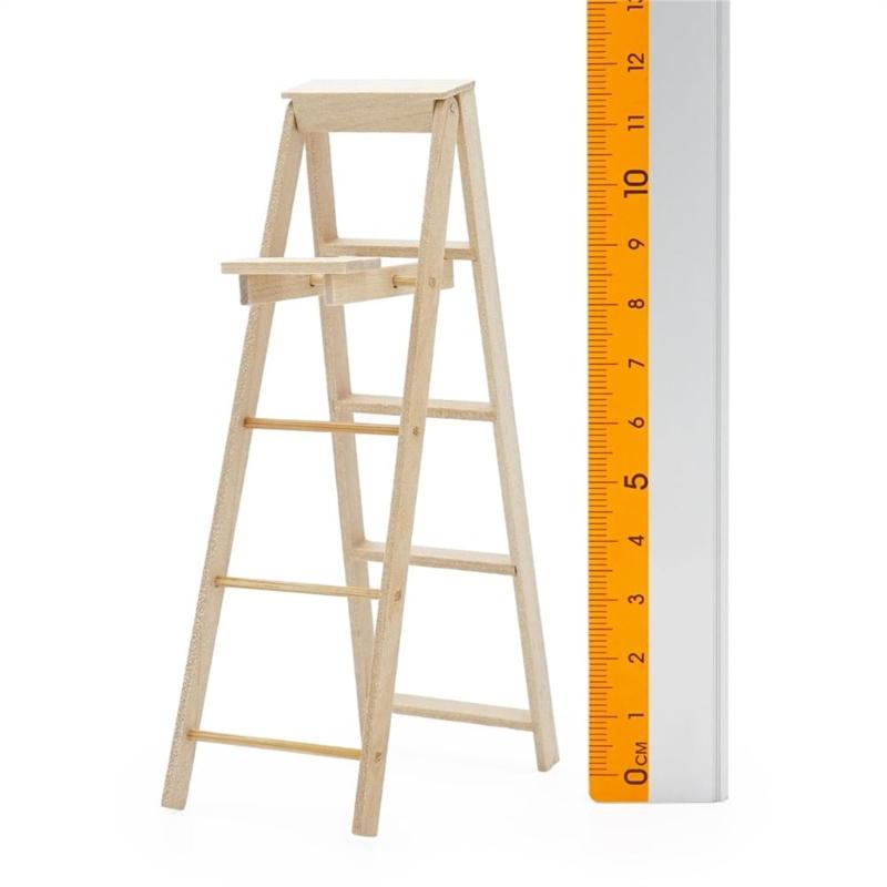 Dollhouses Miniature Ladder 1/12 Scale Foldable Step Ladder for Dollhouses Construction Site and Craft Project Decoration