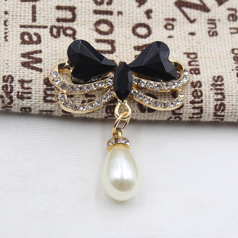 2 Pieces of 35 * 45mm Alloy Rhinestone Glass Bow Pearl Pendant DIY Wine Glass Decoration Clothing Hair Accessories