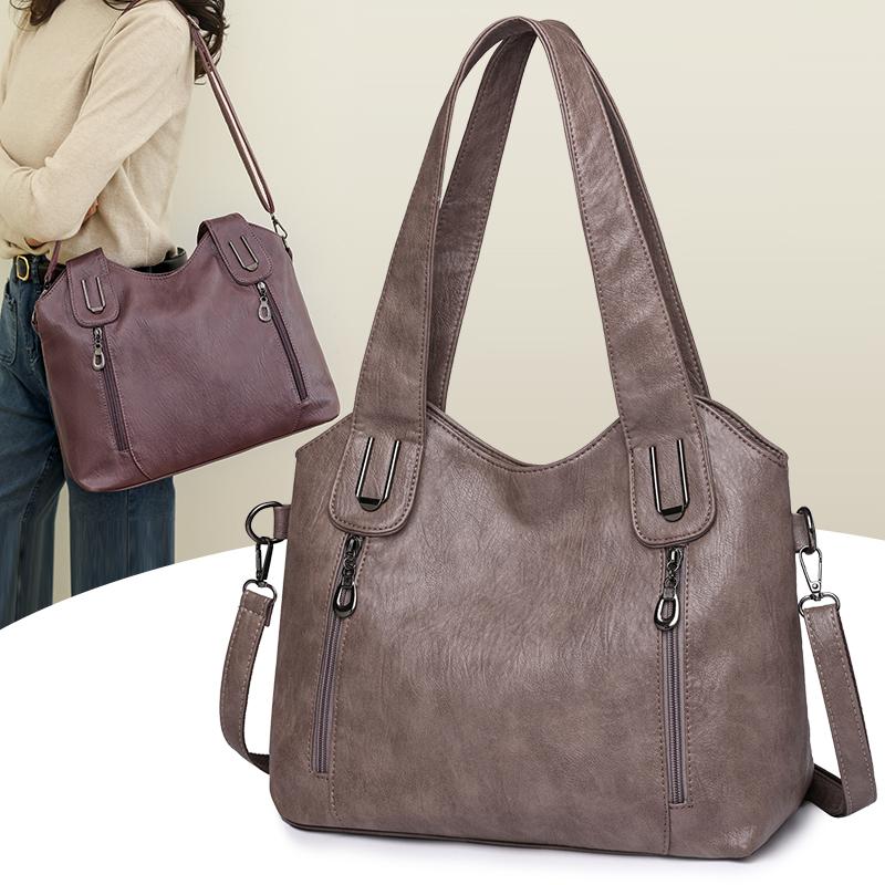 1 piece of soft synthetic leather retro women's single shoulder handbag, zipper closure, multiple pockets, suitable for daily us