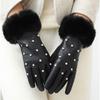 Velvet Rhinestone Winter Gloves Soft Women Warm Mittens All-Match Pu Leather Gloves  Autumn
