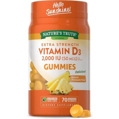 Vitamin D3 Gummies 2000 IU 70 Count Pineapple Flavor Vegetarian Non-GMO and Gluten Free Supplement Natural Truth, 70 Tablets, 1 Count