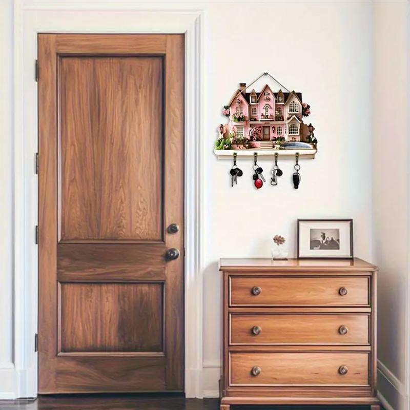 DIY Painted Patterns Home Storage Wall Hangings Cute 2D Flat Room Decor Wooden Moving Gift Storage Hooks DIY Hooks 30x23cm