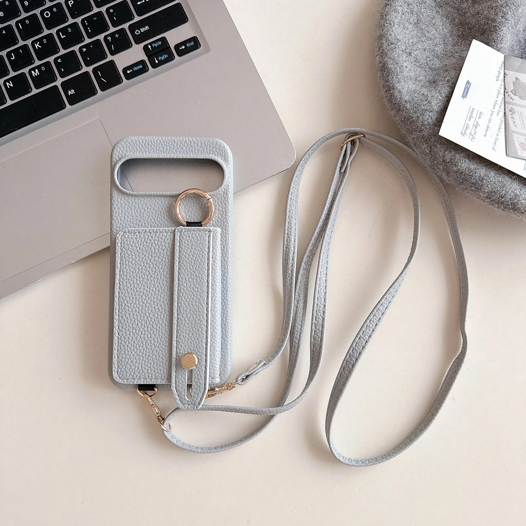 

Кольцо Кроссбоди Ремешок на запястье Кошелек с держателем для карт Чехол для телефона для Google Pixel 9 8 7 6 Pro 8A 7A 6A 5G Кожаный Противоударный Чехол Google Pixel 7Pro синий