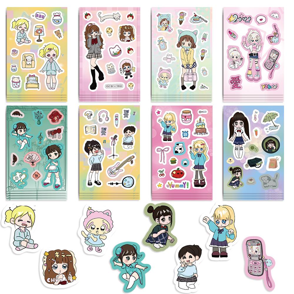 8 Korean Q Version Girl Collage Hand-on DIY Decoration Mobile Phone Case Decoration Waterproof Stickers
