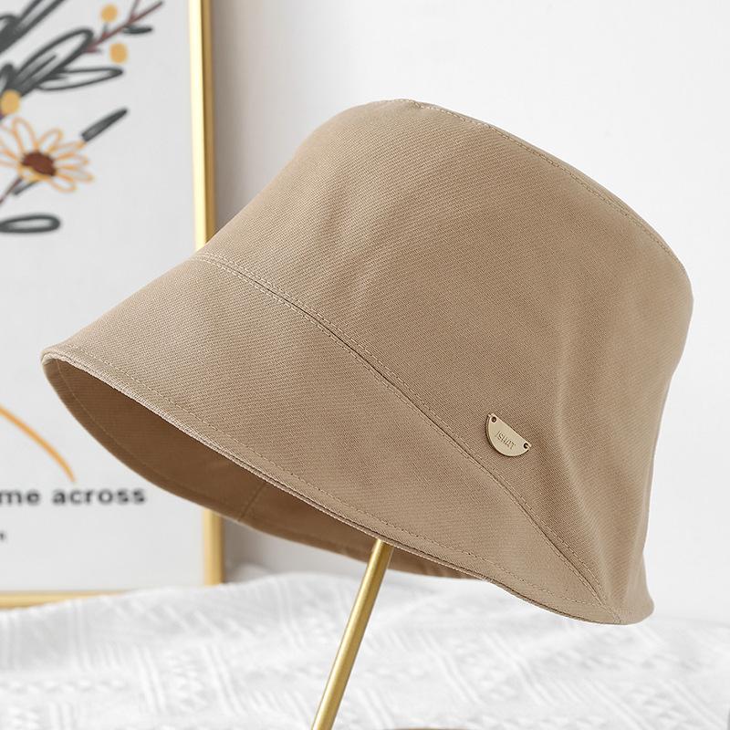 New women's bucket hat solid color metal standard versatile basin hat literary summer breathable face little fisherman hat