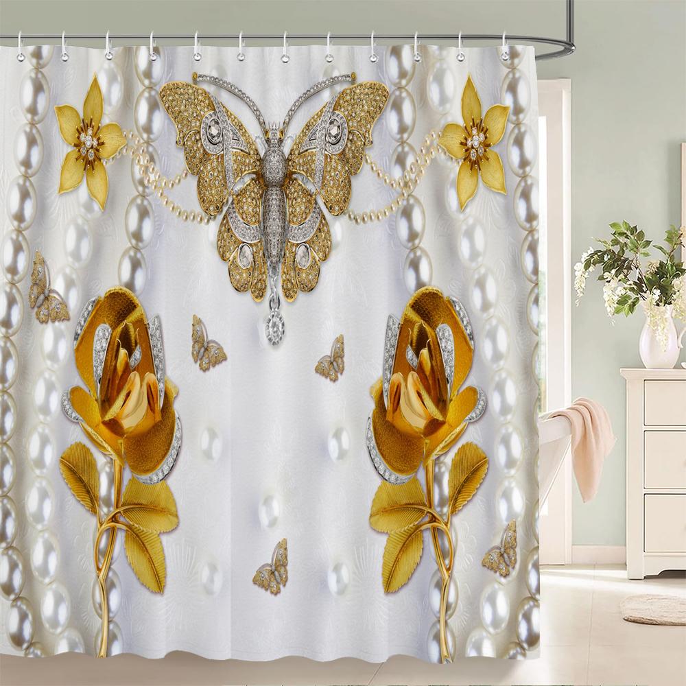 3d European Style Flower Printing Bathroom Shower Curtain Polyester Waterproof Fabric Bathroom Curtain Home Decorate with Hook