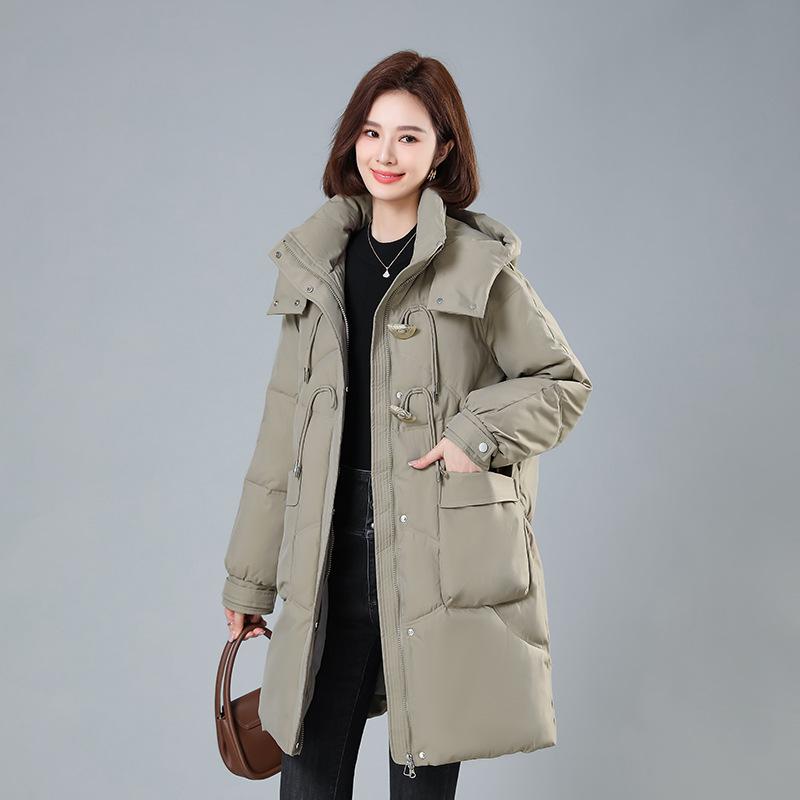 Mittellange, baumwollgefütterte Kleidung für Damen im Winter 2024, neue, lässige, modische, baumwollgefütterte Kleidung, lockere und verdickte baumwollgefütterte Jacke