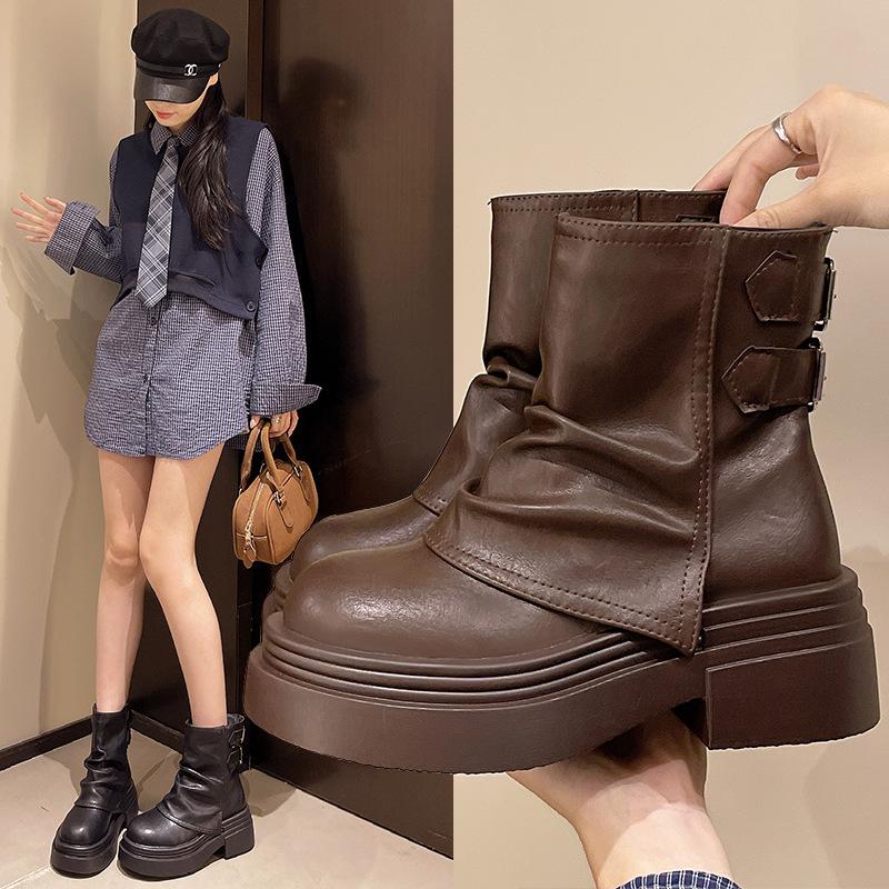 2025 Autumn Mix and Match Retro British Style Martin Boots Women's Fashion Belt Buckle New Big Head Small Short Boots Women