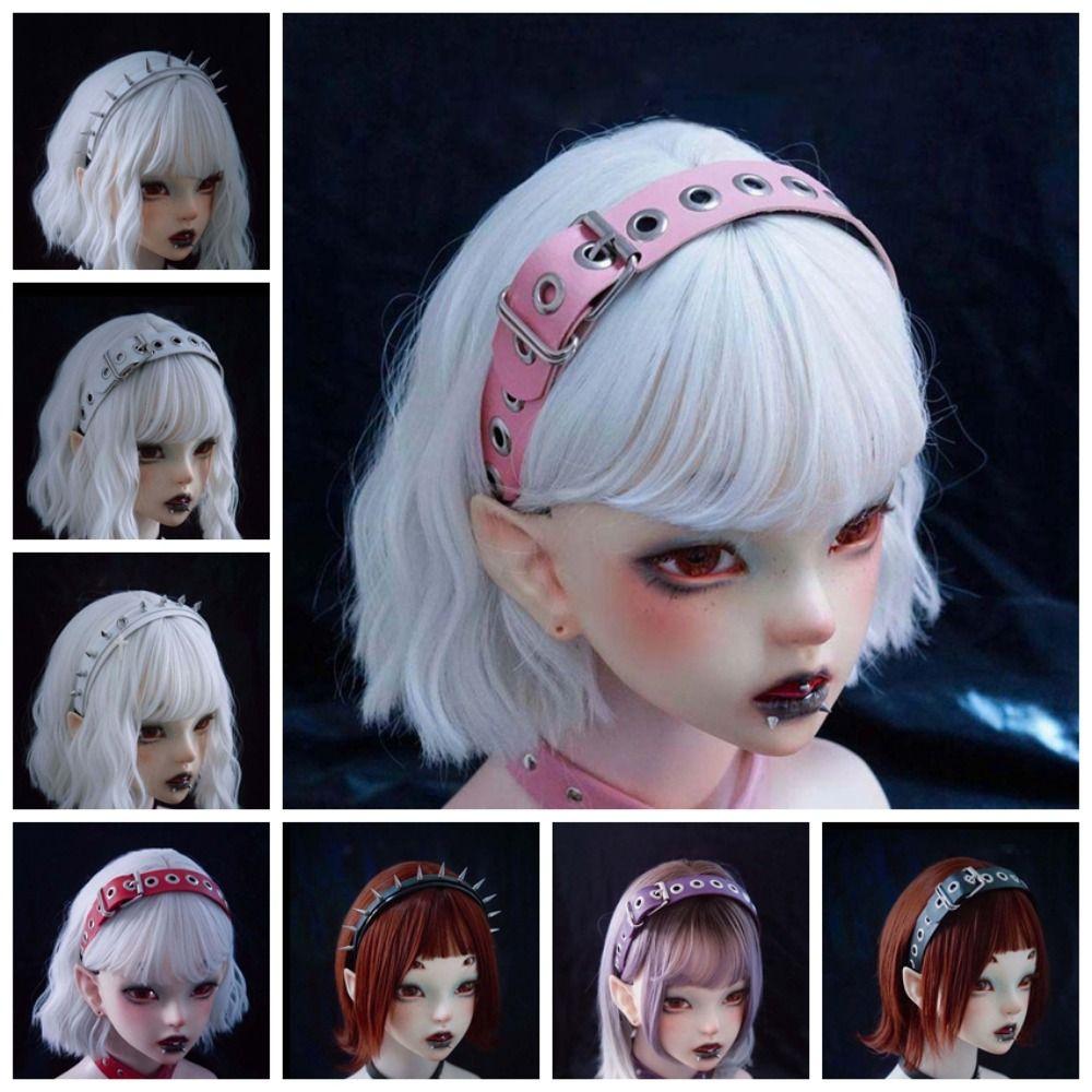 Hollow Out Steampunk Hair Hoop Rock-inspired Leather Buckle Hairband Punk Rivet Headband  Girls