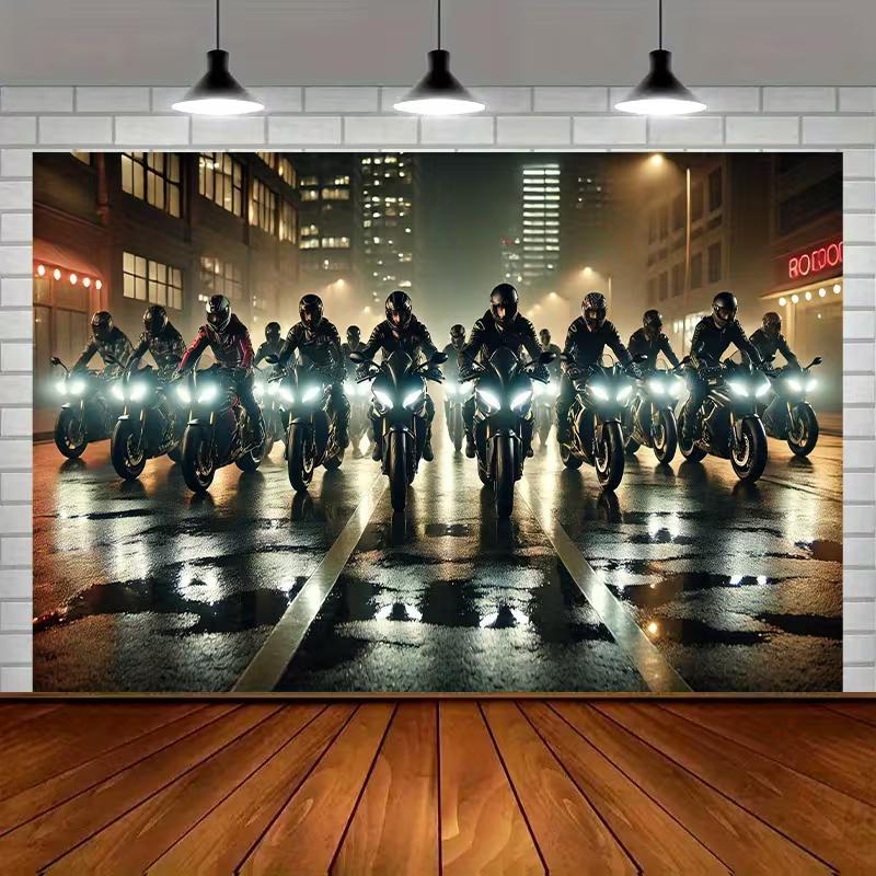 

2D Cool Biker Gang Backdrop Wet City Road Photography Background 47.2x31.5inch/120*80cm