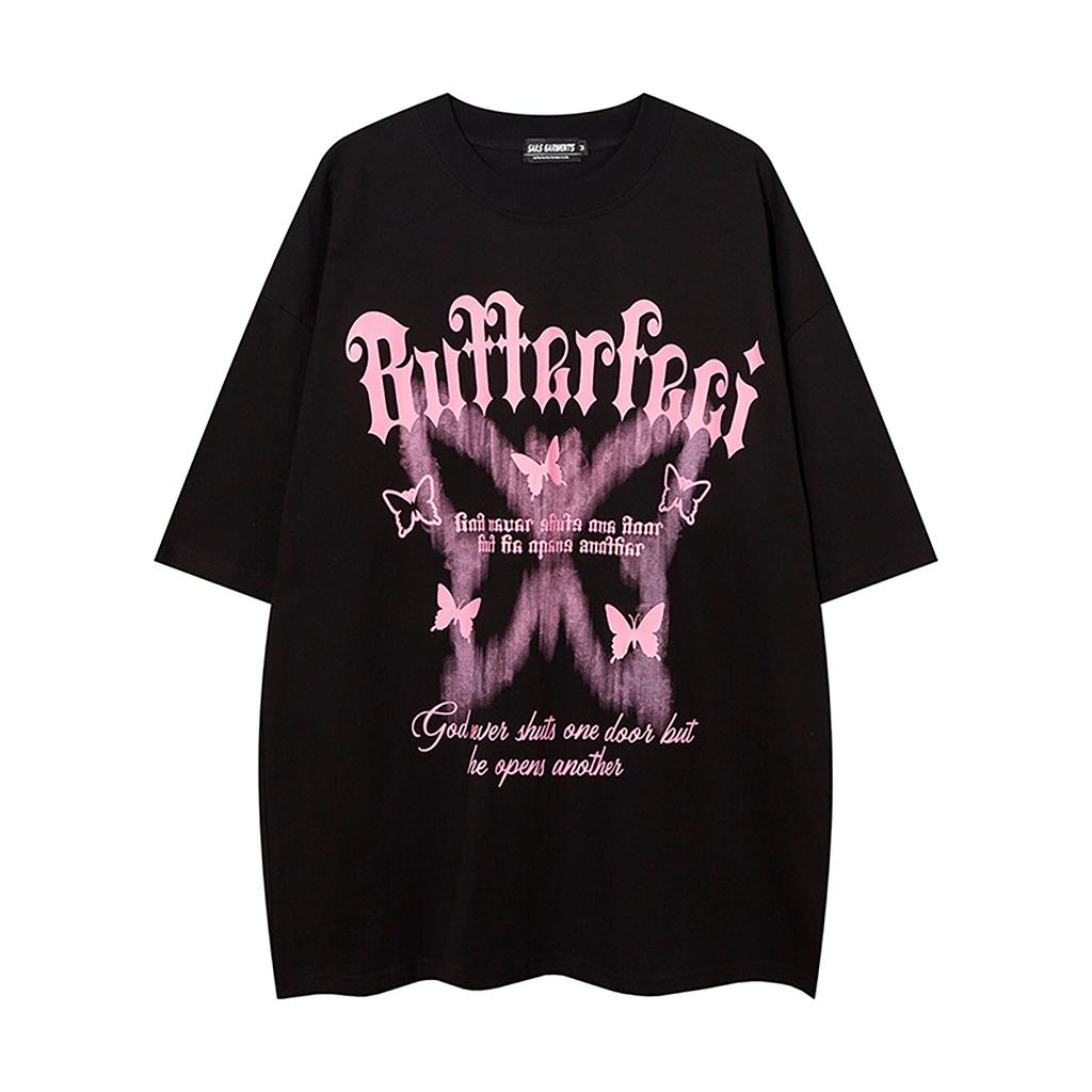 Letní nové tričko s potiskem motýlů Pánské tričko Módní značka High street volný design hiphopové tričko pro páry