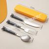 Creative Cartoon Stainless Steel Fork Spoon Chopsticks Three Piece Set Cute Student Spoon Chopsticks Portable Tableware Set For