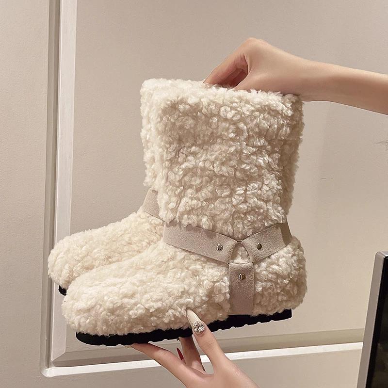 

Fleece Mid-tube Boots Women s Autumn and Winter Versatile Casual Fashion Inside Heightened Snow Boots 40