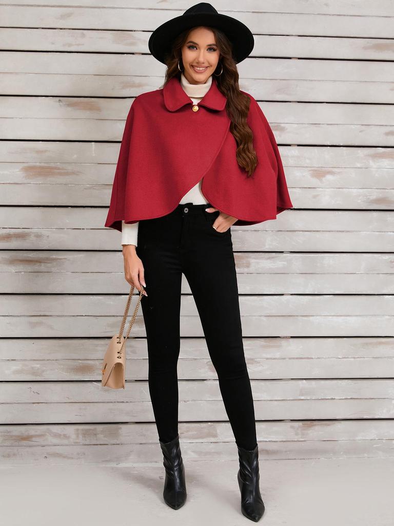 Women's 2024 Autumn/Winter Woolen Cape Shawl - Short, Versatile, Plus Size, European & American Style.