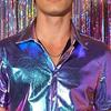 Pánska lesklá metalická košeľa s krátkym rukávom, košeľa s klopou na gombíky, trblietavý disco outfit na pódiové vystúpenie, do nočného klubu, na tanečnú párty, do baru