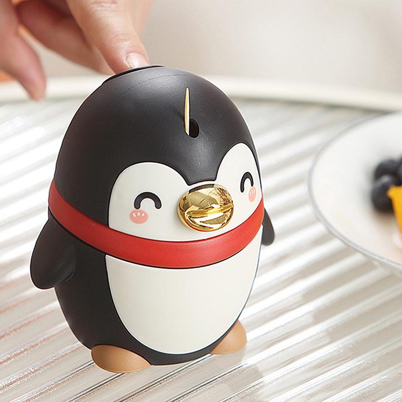 Automatischer Ausstoß-Zahnstocherspender - Niedlicher Pinguin-förmiger tragbarer Zahnstocherhalter Kunststoffgehäuse Erwachsenen Pinguin-Design