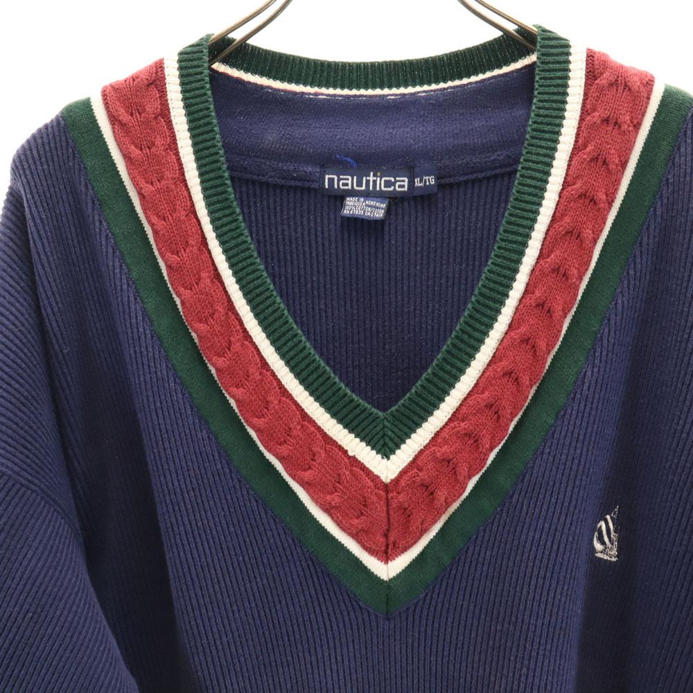 NAUTICA 90s Old Tilden Long sleeve V neck sweater XL Navy knit Men's Used