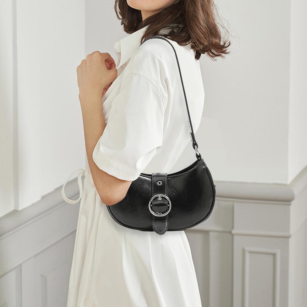 Women Y2K Underarm Bag Solid Color PU Leather Stylish Punk Armpit Bag Adjustable Strap Simple Shoulder Bag for Travel Vacation