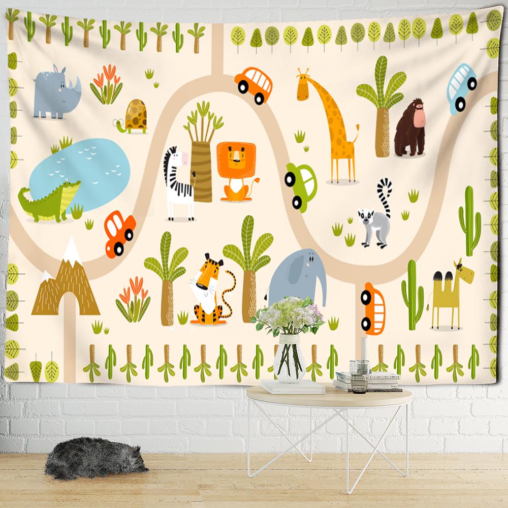 Kreslený Vlak Zvíře Gobelín Nástěnný Závěs Kawaii Roztomilý Boho Umění Minimalistický Hippie Dívka Dormitoř Dětský Pokoj Dekor Tkanina