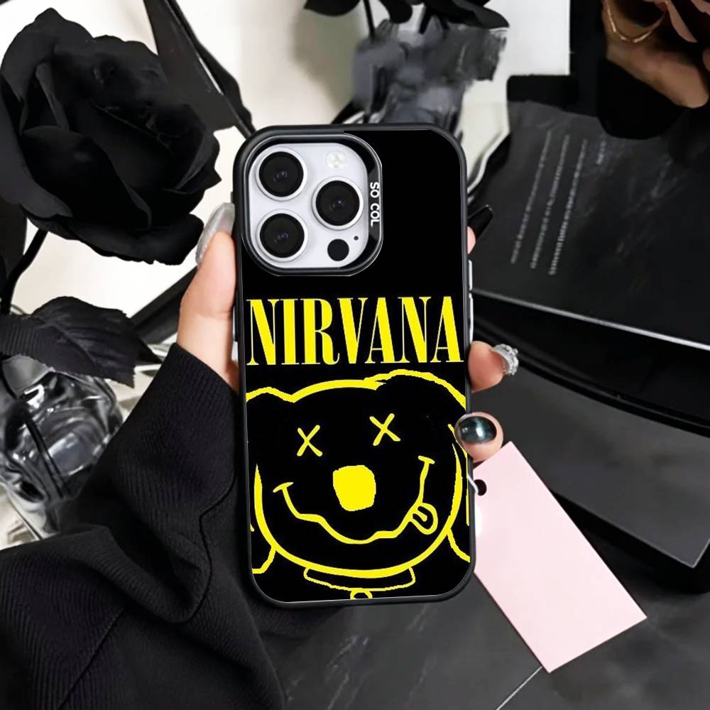 L-Lamentably N-Nirvana R-Rock Band Phone Case For iPhone17,16,15,14,13,12,11 Plus,Pro Max Colored Silver Plated Inside Cover