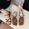 Summer Pointed Toe Rhinestone Strap Sandals Two Wear High Heels Baotou Shallow Mouth Non-slip Sexy Spicy Heel Mopping