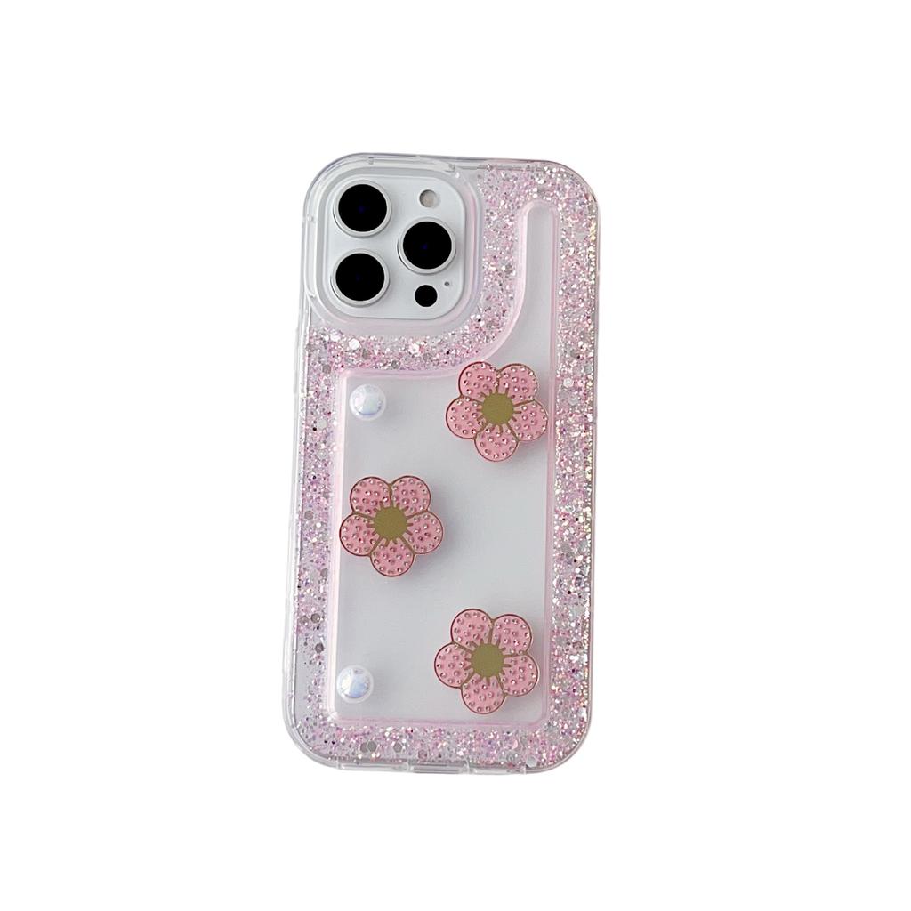 The new edge broken diamond is suitable for Apple 16PROMAX mobile phone case Apple 15/14/13 set S24U-DIY flower