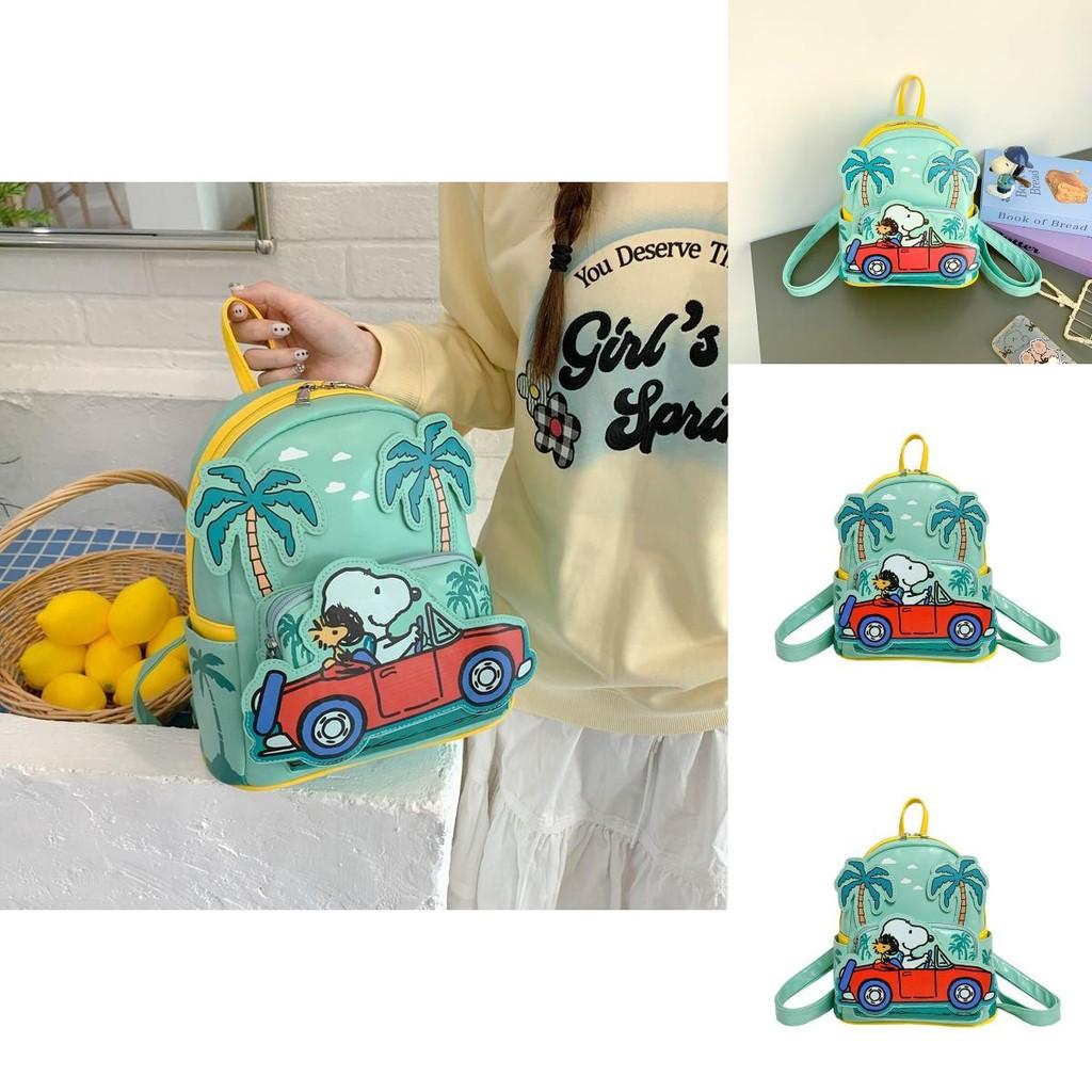 Cartoon Snoopy Pu Material Backpack With Zipper Closure For Casual Travel And Kids