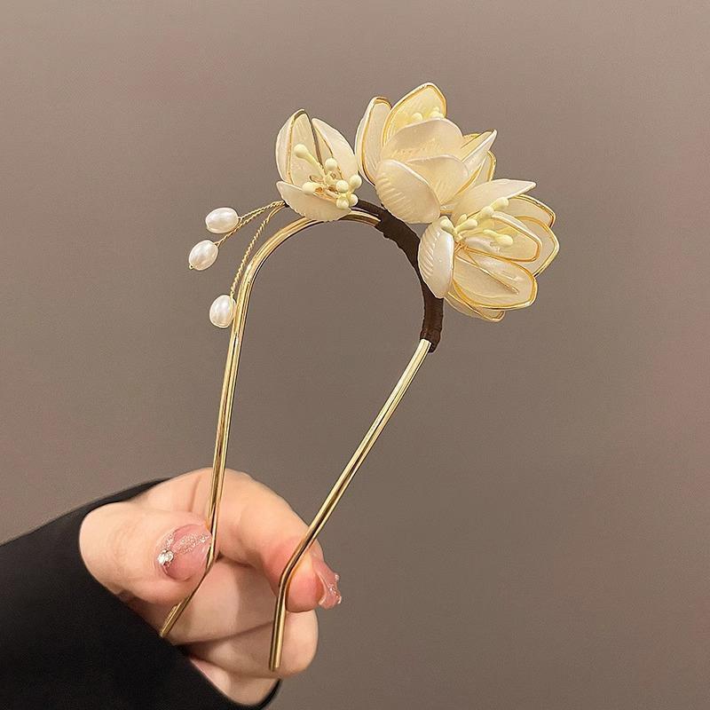 Elegante Vintage Legierung Haarnadel Magnolien Design Haar Accessoires Frisur Aufwerter Dekorative Kopfbedeckung Haarkamm