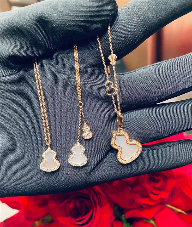 Fashion High End Jewelry 18k Gold Plated Vintage Chains for Women Featuring White Mother Pearl Agate Lucky Gourd Pendant
