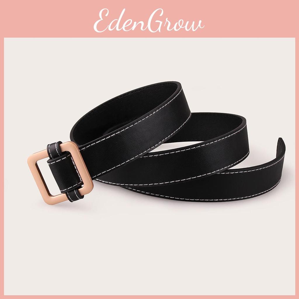 Womens Rose Gold Square Buckle Leather Belt With Metal Clasp For Casual Office Wear