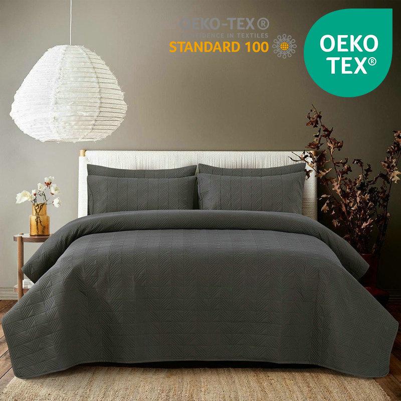 Ultrasonic Double-Sided Quilted Plaid Bedspread Set with Brushed Fabric