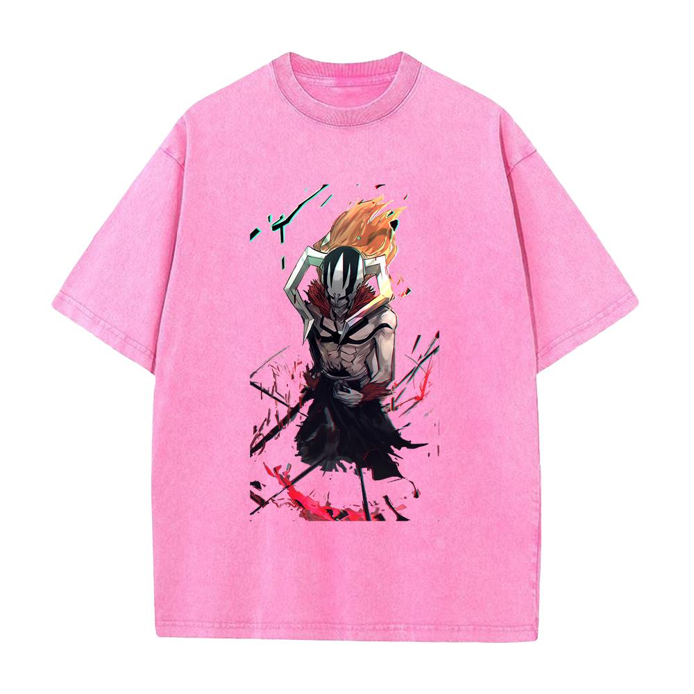 BLEACH Kurosaki Ichigo Anime Printed Tee Men Women Washed Cotton T-shirts Manga Vintage T Shirt Harajuku Male Oversized Tshirt