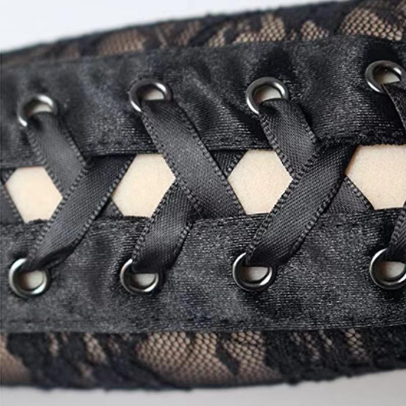 Black Lace-Up Fingerless Gloves - Elegant Half-Sleeve COS Accessories