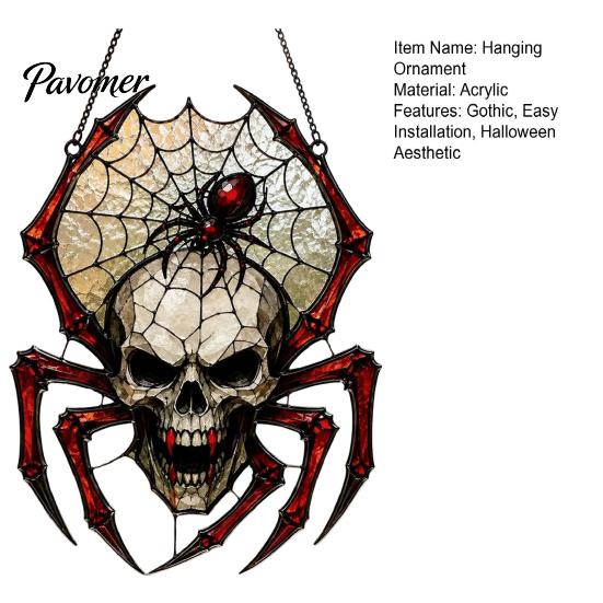Acrylic Skeleton Suncatcher Halloween Wind Chime Skull Spider Suncatcher, Double Side Printed Window Retro Horror Party Supplies Ornament, Outdoor